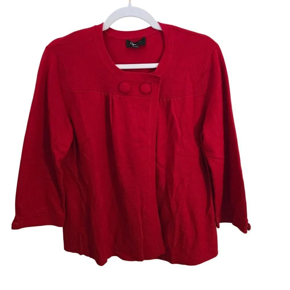 Aqua Poppy Red 100% Cashmere 3/4 Sleeve Cardigan Sweater Size L
